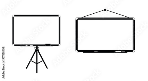 Two presentation displays a projection screen and a whiteboard on stand