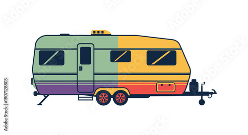 Colorful illustration of a vintage camper trailer with a two tone design