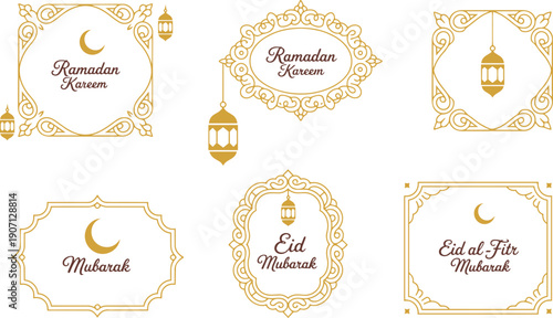 Vector set Ramadan Kareem, Eid Mubarak, Eid al-Fitr Mubarak greeting card. Ramadan wishing.