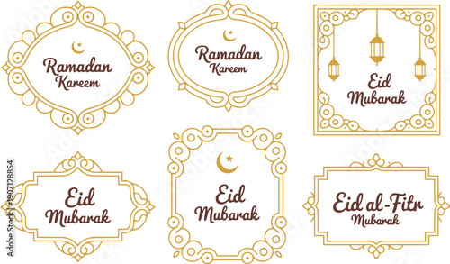 Vector set Ramadan Kareem, Eid Mubarak, Eid al-Fitr Mubarak greeting card. Ramadan wishing.