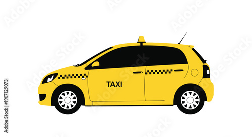 A yellow taxi cab illustration viewed from a side profile
