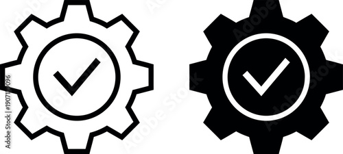 Black and white gear with checkmarks cogwheel tick 1