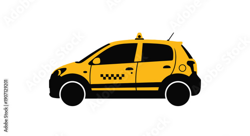 A stylized illustration of a yellow taxi cab viewed from the side