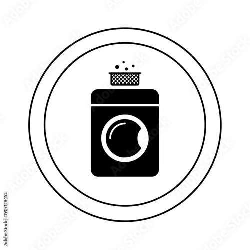 Clean Lint Filter Round Dryer Sign for Laundromat, Black Silhouette Icon