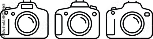 Digital camera outline icons set line art vector illustrating photography equipment symbols modern photo technology collection