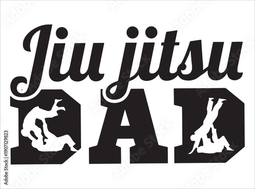 Jiu Jitsu Dad Typography Logo With Grappling Silhouette