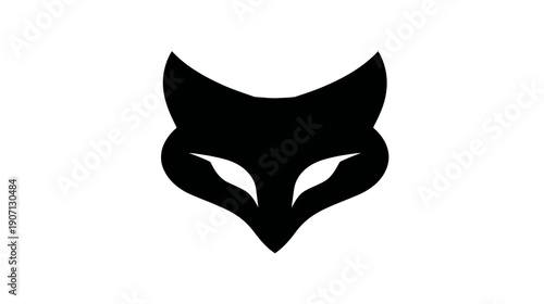 A simple, symmetrical black silhouette of an animal head, possibly a fox, against white