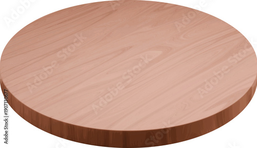 Realistic round wooden plate podium, display stage, circular platform board. Isolated pedestal mockup with natural wood grain texture. 3d vector plank scene for presentation or displaying eco cosmetic
