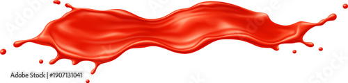 Tomato juice drink and ketchup sauce wave splashes. Vibrant, realistic vector rich red tomato juice, capturing dynamic motion and natural texture of liquid. Red ketchup splashes for food packaging