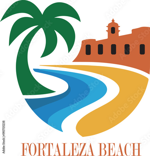 Fortaleza beach logo icon vector white background .