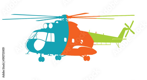 Colorful helicopter illustration with a playful anthropomorphic face