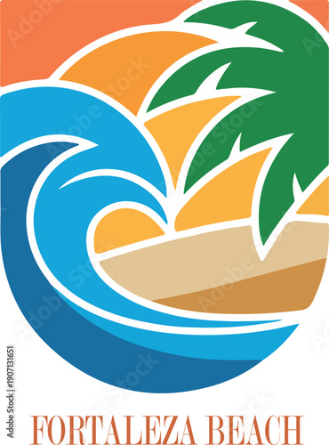 Fortaleza beach logo icon vector white background .