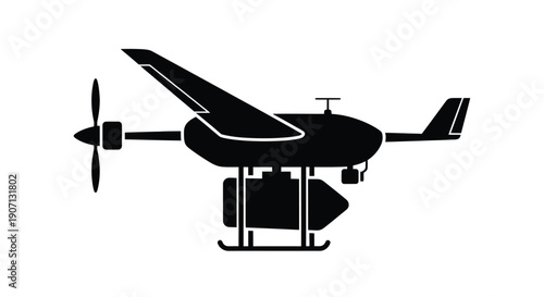 Black silhouette of a modern drone with a camera gimbal