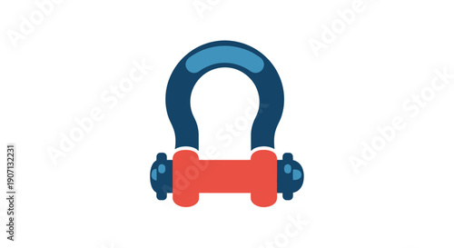 A brightly colored shackle a connecting hardware component is displayed