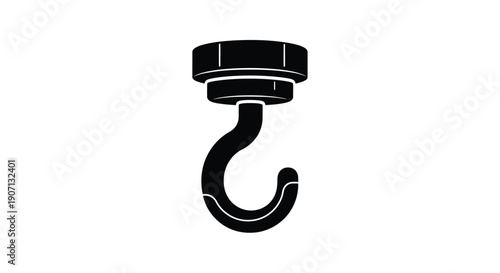 Simple black silhouette of a hook and supporting bolt structure