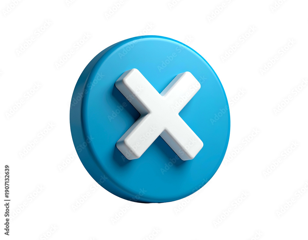 Fototapeta premium A white cross symbol on a bright blue circular button