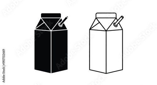 Two milk carton illustrations one black and one white side by side