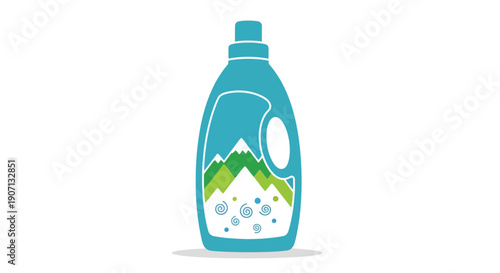Bottle of laundry detergent with mountain and snowflake design