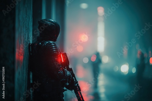 human bounty hunter tracking targets in space city