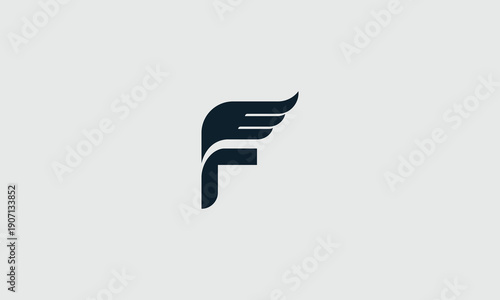 Stylized dark blue letter f integrated with a sleek aerodynamic wing design perfect for aviation or fast delivery corporate branding and identity concepts