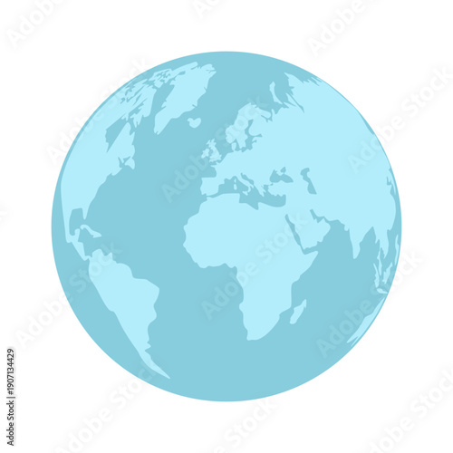 Minimalist vector illustration of planet Earth with blue continents, oceans isolated on white background. Blue world map globe icon in flat design style for environment and global business concepts.