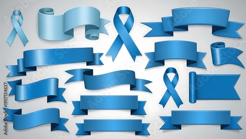 Blue ribbons and banners collection.