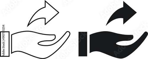 Hand with share arrow icon representing referral program, forwarding message, or giving gesture isolated on transparent background.