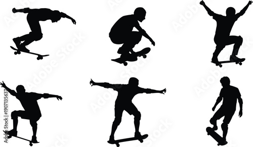 Black Silhouette Set of People Kayaking and Canoeing on Water Isolated on White Background for Outdoor Summer Adventure Sports Graphic Design and Illustration