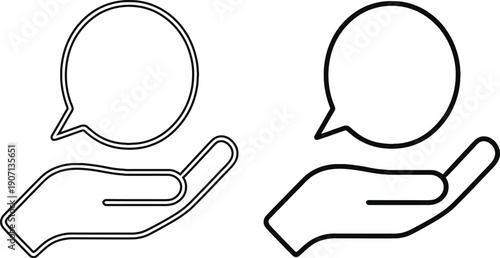 Hand holding speech bubble icon, feedback and communication concept vector illustration
