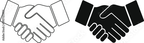 Handshake icon set with outline and solid glyph style, symbol of business agreement, partnership, and successful deal.