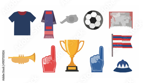 Soccer Championship Fan Accessories Vector Set on White Background Football Match Items