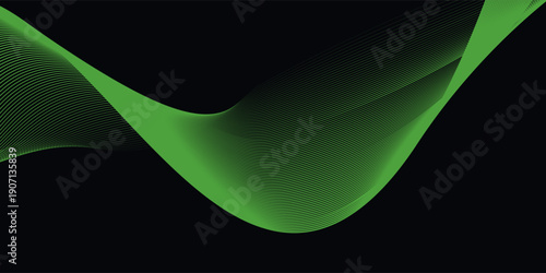Billede på lærred Dark Background with Smooth Green Curve Line Pattern for Futuristic, Elegant, an