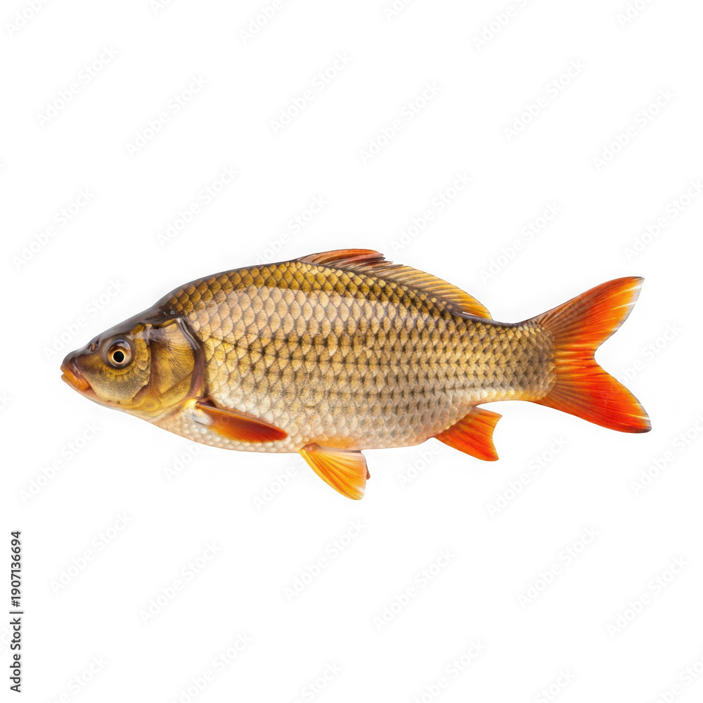 Fototapeta premium A beautiful and vibrant koi fish swimming gracefully with vivid orange and white patterns isolated on transparent background