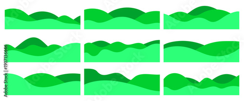 Set of green separator footers, modern borders shapes for bottom of the page website