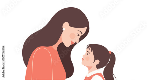 Tender Moment Between Mother and Daughter Showing Love and Affection in Flat Vector Illustration Style