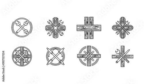 Luxury minimal line art carpentry logo set for premium woodworking branding vector illustration