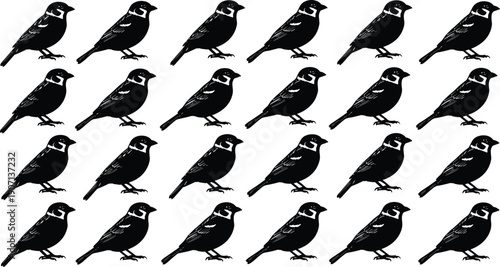 Seamless Pattern of Black Sparrow Bird Silhouettes in a Large Flock Grid Formation for Nature Wallpapers Minimalist Textile Backgrounds and Wildlife Graphic Design Projects