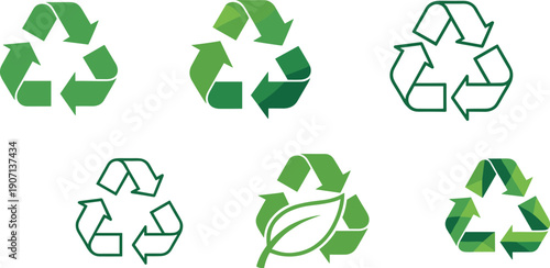 Green recycling icons set eco friendly symbols sustainability recycle arrows environmental conservation vector illustration