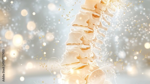 detailed 3D model of a spine with scoliosis, displaying the abnormal curvature