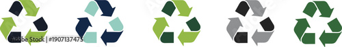 Recycling arrows icons set color variations eco friendly sustainability recycle symbols environmental vector illustration