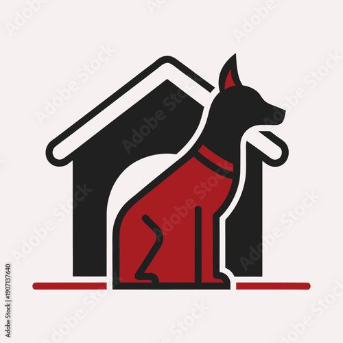 Black silhouette icon of a dog sitting inside a dog house on a white background animal