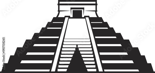 Chichen itza mayan pyramid silhouette vector, ancient mexican temple landmark for travel and history design