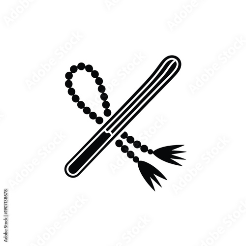 Simple black and white illustration of a whip with a curved handle