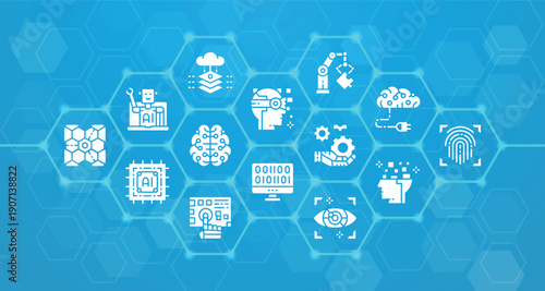 Artificial Intelligence and High-Tech Icons – Premium Blue Vector Set for Machine Learning and Digital Systems