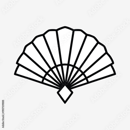 White folding fan with black outline on a red background hand fan accessory