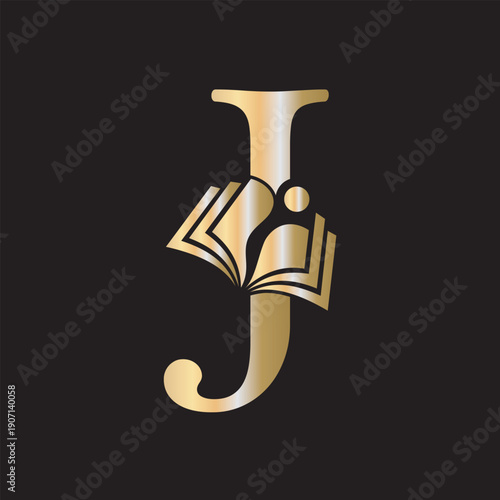 Education Book Logo Combine With Letter J Vector Template
