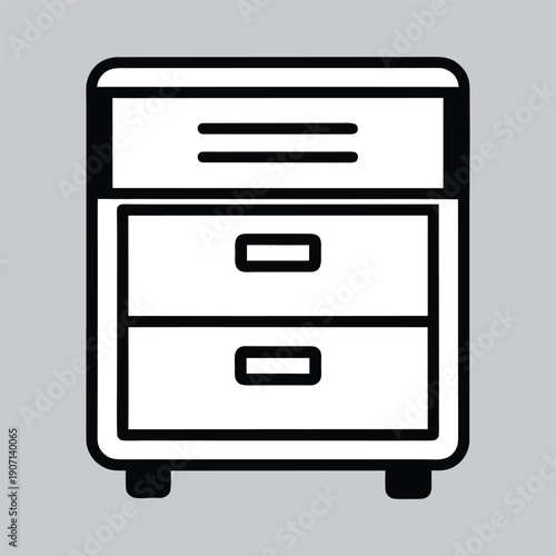 White outline of a three-drawer filing cabinet on a black background drawers storage
