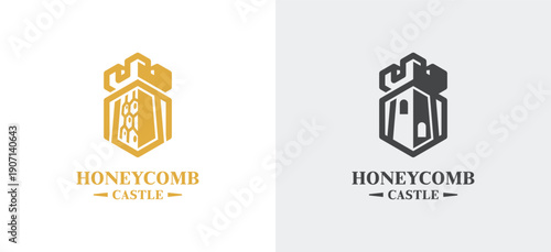 Creative logo combining honeycomb and castle elements symbolizing strength, structure, and protection. Suitable for security, finance, technology, or premium brands.