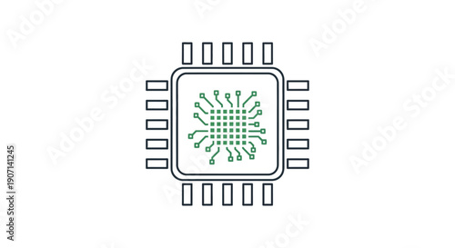 
Advanced Microchip Processor With Circuit Connections Technology Line Vector Icon

