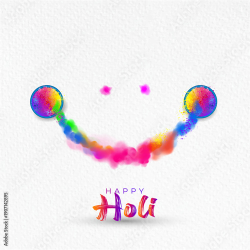 Colorful smile for Holi festival greeting card and wish concept with Happy holi typo.